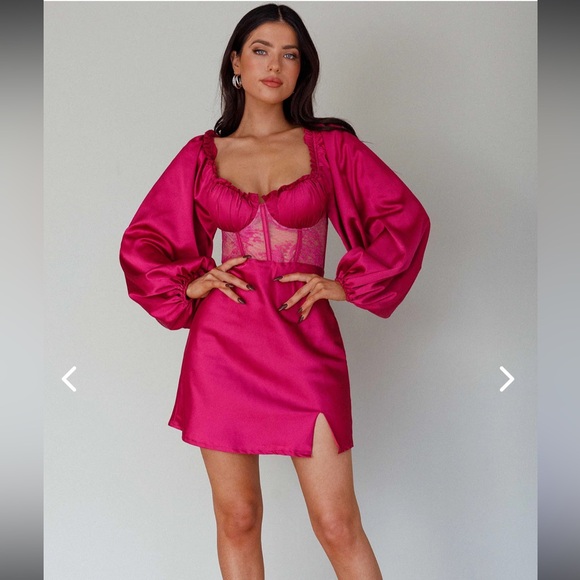 Selfie Leslie Trophy Long Sleeve Lace Bodice Mini Dress Plum Pink New With Tags - Picture 5 of 15